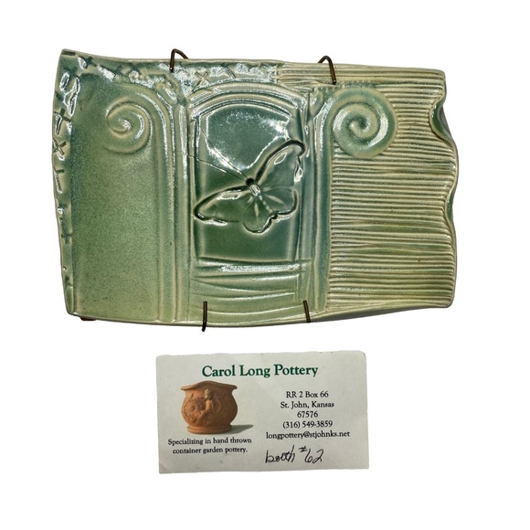 Carol Long Pottery Green Butterfly Relief Ceramic Wall Plaque Tile Handmade OS - Picture 4 of 13